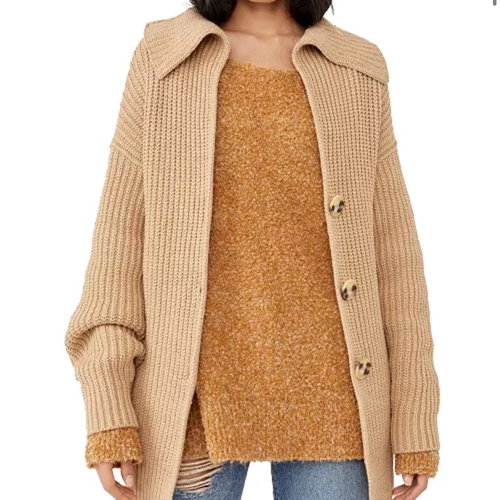 Free People Swim Too Deep Beige Chunky Knit Cardigan Sweater Fit M/L best